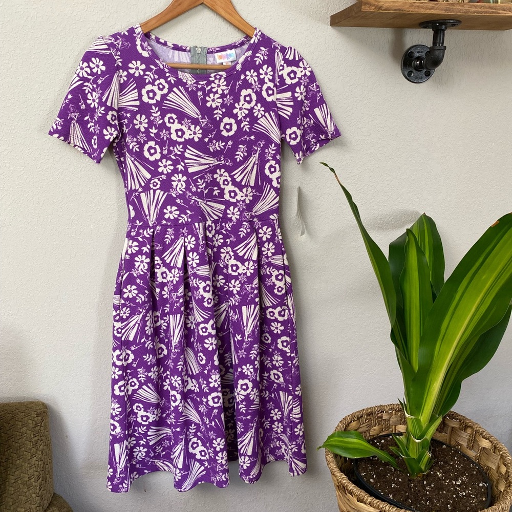 LuLaRoe Purple and White Floral Dress Disney Aurora Sleeping Beauty NWT